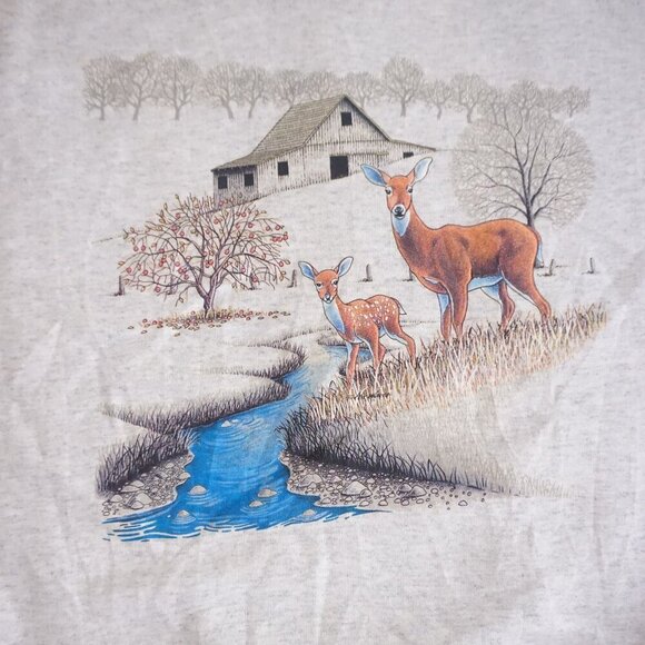 Vintage Gloria Grey Farmhouse Deers Fall Cotton Blend Crewneck Sweater XXXL - Picture 8 of 14
